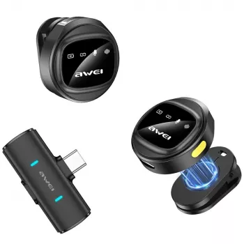AWEI MK3 Duo Ασύρματο Lavalier Μικρόφωνο Μαύρο