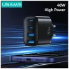 USAMS T70 40W 2xUSB-A 2xUSB-C τροφοδοτικό μαύρο