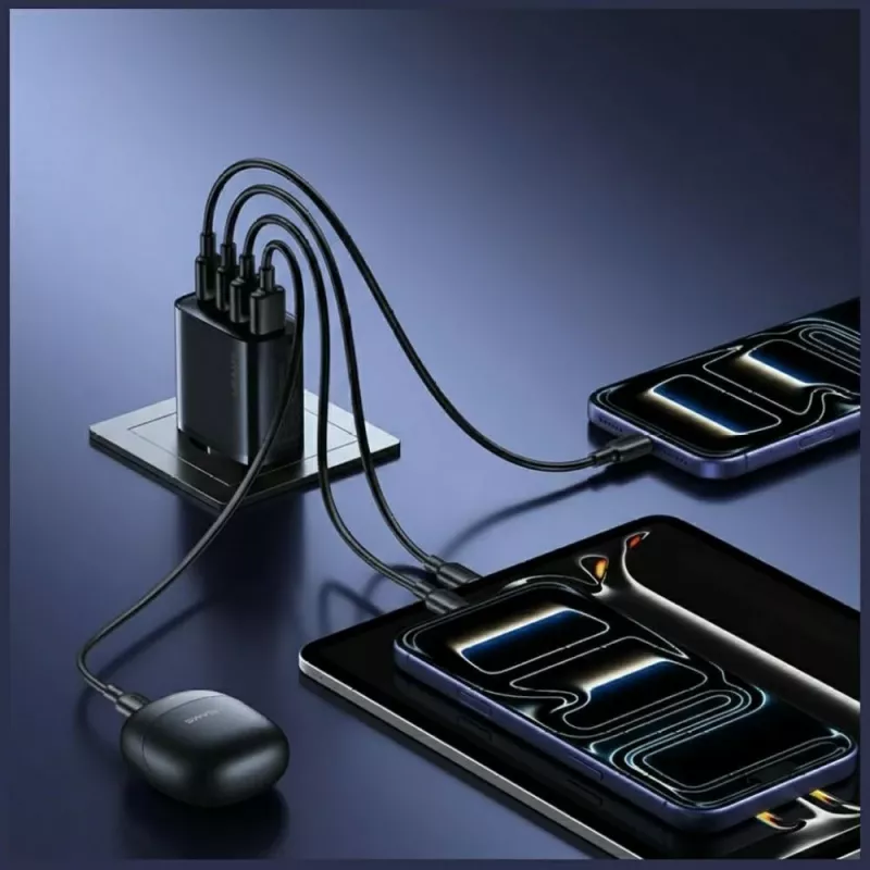 USAMS T70 40W 2xUSB-A 2xUSB-C τροφοδοτικό μαύρο