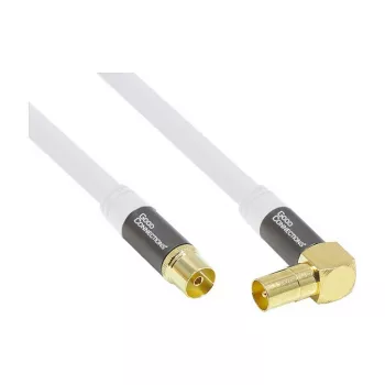 Good Connections SmartFLEX Καλώδιο κεραίας SAT, γωνιακό βύσμα αρσενικό IEC/Coax σε υποδοχή θηλυκή, επιχρυσωμένο, τετραπλά θωρακισμένο, 120 dB, λευκό, 1 m (GC-M2061)