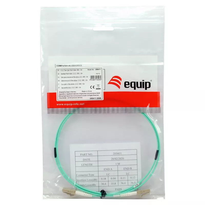 Equip Fiber Optic Patch Cable LC to LC 35m Multimode Duplex OM3 Τιρκουάζ