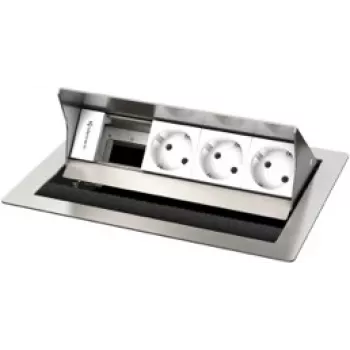 Kindermann CablePort standard² 4-πλή πρίζα επιτραπέζια - υποδαπέδια τοποθέτηση - 3x πρίζες (Type F) - ασημί/μαύρο