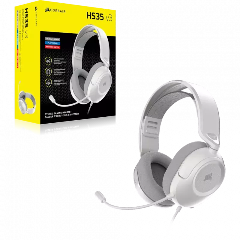 Corsair HS35 v3 Ενσύρματα Ακουστικά Gaming Λευκά