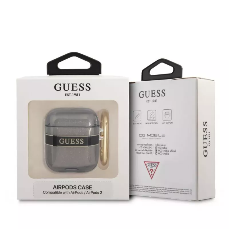 Guess GUA2HHTSK Θήκη AirPods 1/2 μαύρη Strap Collection