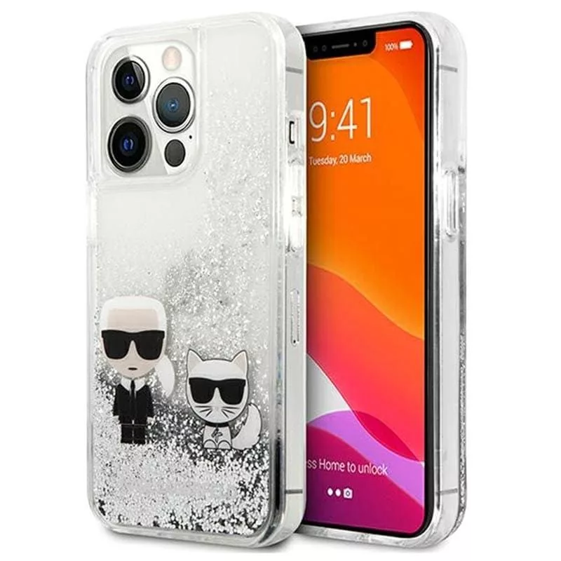 Θήκη Karl Lagerfeld για Apple iPhone 13 Pro Liquid Glitter Choupette ασημί