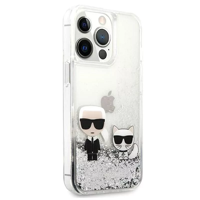 Θήκη Karl Lagerfeld για Apple iPhone 13 Pro Liquid Glitter Choupette ασημί