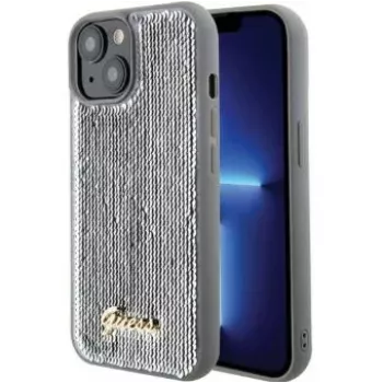 Guess iPhone 15 HC Sequin Script Metal Silver σκληρή θήκη