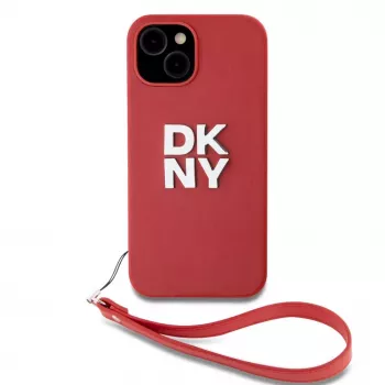 DKNY PU δερμάτινη Stack Logo θήκη με λουράκι καρπού για iPhone 15 κόκκινο