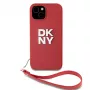 DKNY PU δερμάτινη Stack Logo θήκη με λουράκι καρπού για iPhone 15 κόκκινο