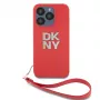 DKNY Apple iPhone 15 Pro Max PU δερμάτινη Stack Logo θήκη με λουράκι χεριού κόκκινο