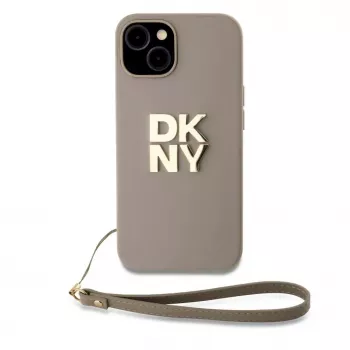 DKNY Apple DKNY PU Leather Stack Logo Wrist Strap Θήκη για iPhone 15 Beige
