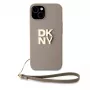 DKNY Apple DKNY PU Leather Stack Logo Wrist Strap Θήκη για iPhone 15 Beige