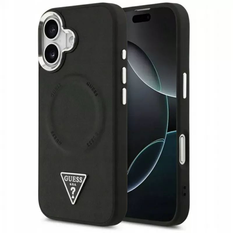 Guess Apple iPhone 17 PU Δερμάτινη Triangle Logo MagSafe Θήκη Μαύρο
