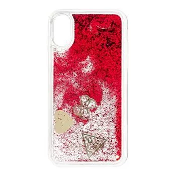 Guess Apple iPhone X/XS Glitter Hearts Θήκη Raspberry