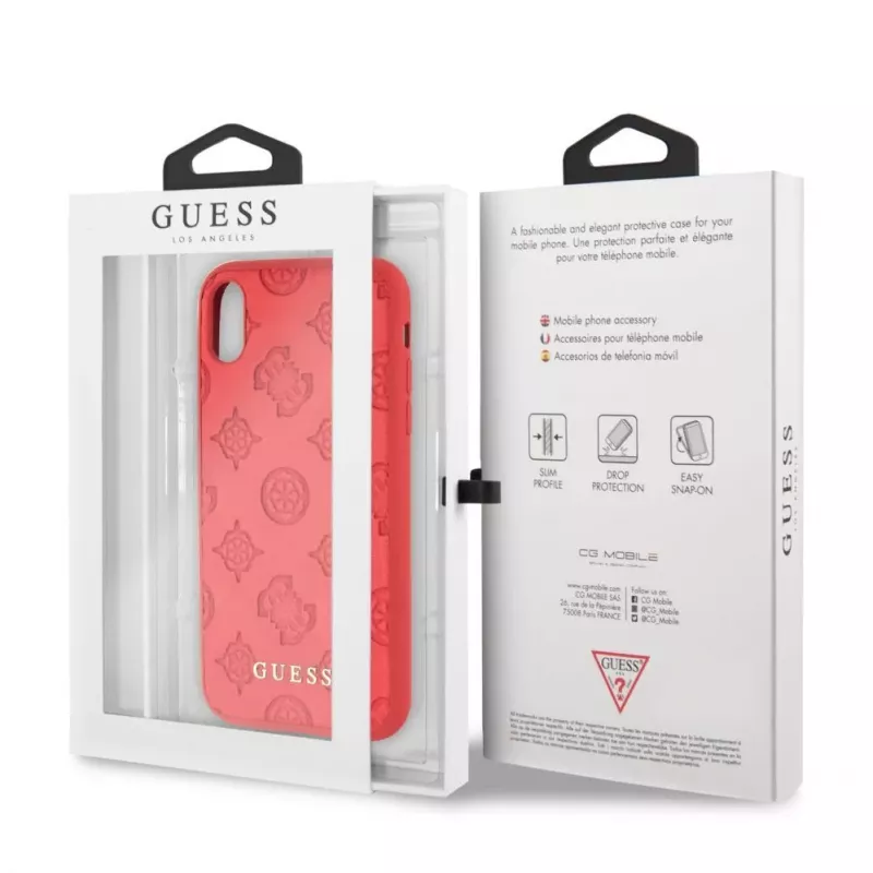 Guess Apple iPhone XR Debossed Θήκη σκληρή PU δέρματος Peony Red