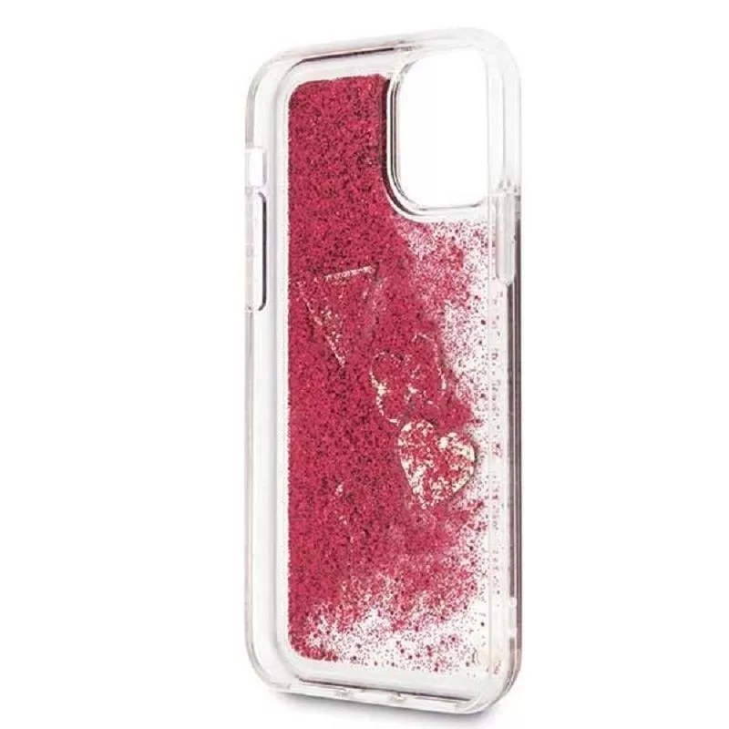 Guess iPhone 12 mini 5,4 inch Liquid Glitter Charms Θήκη Raspberry