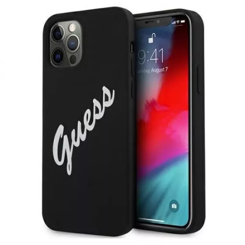 Guess Apple iPhone 12 Pro Max 6,7'' Vintage White Script Θήκη Σιλικόνης Μαύρη
