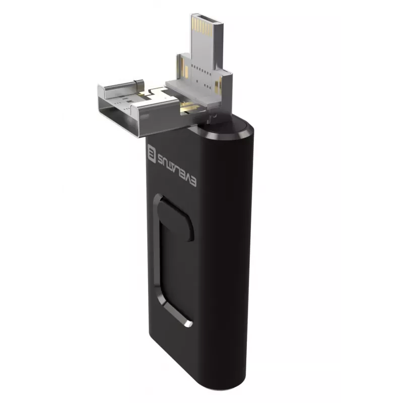 Evelatus USB Flash 4in1 64GB EFD03 (USB, Micro, Type C και iPhone) Μαύρο