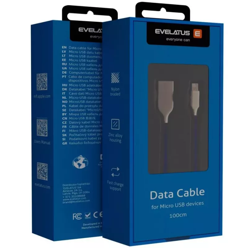Evelatus Καλώδιο Micro-USB EDC04 μπλε 1m