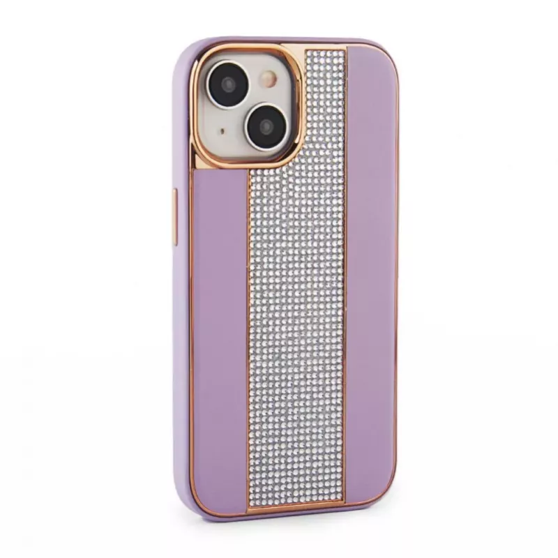 iLike Apple iPhone 15 θήκη δερμάτινη με διαμάντια ροζ άμμος