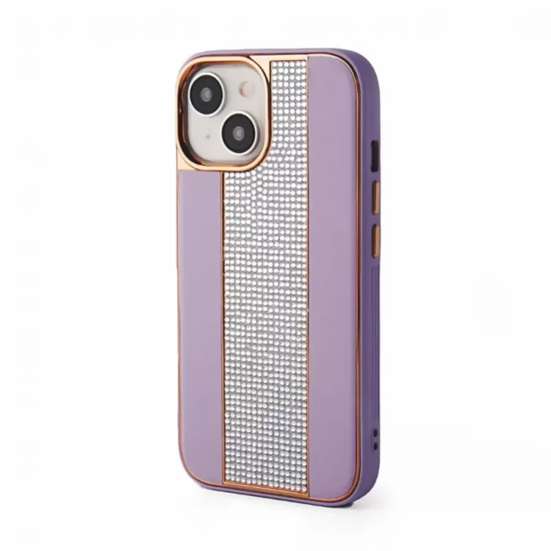 iLike Apple iPhone 15 θήκη δερμάτινη με διαμάντια ροζ άμμος