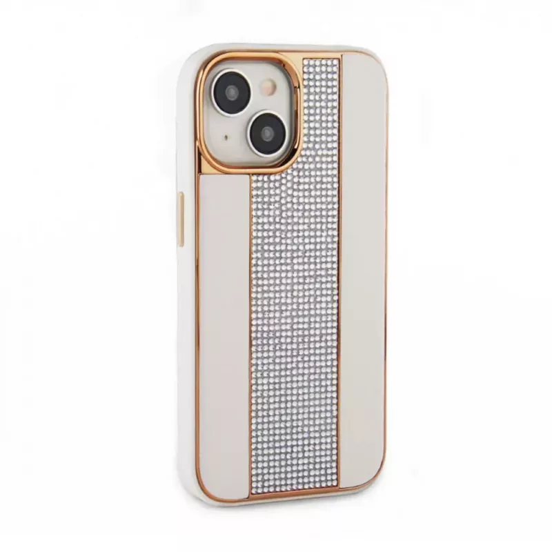 iLike Apple iPhone 15 θήκη δερμάτινη με διαμάντια λευκό