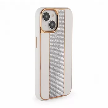iLike Apple iPhone 15 θήκη δερμάτινη με διαμάντια λευκό