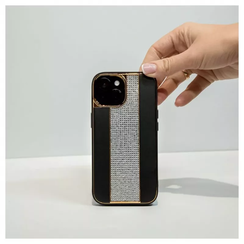 iLike Apple iPhone 15 θήκη δερμάτινη με διαμάντια μαύρο