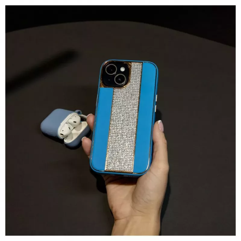 iLike Apple iPhone 15 θήκη δερμάτινη με διαμάντια μπλε