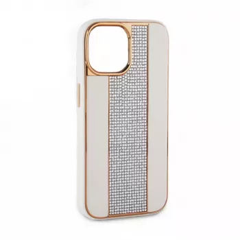 iLike Apple iPhone 15 Pro θήκη δερμάτινη με διαμάντια λευκό