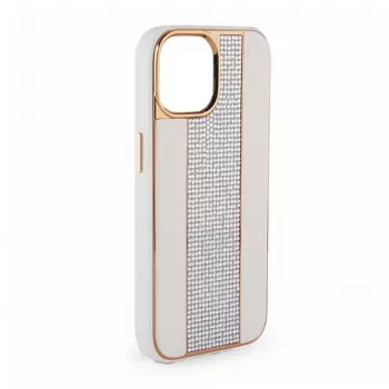 iLike Apple iPhone 15 Pro θήκη δερμάτινη με διαμάντια λευκό