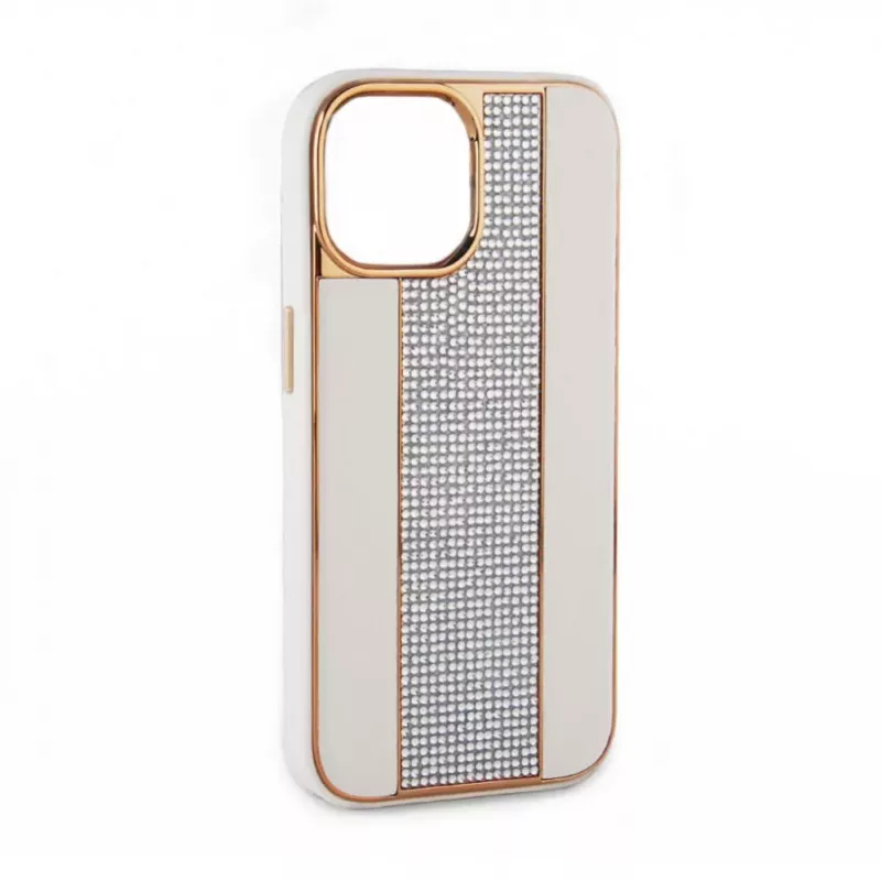 iLike Apple iPhone 15 Pro Max θήκη δερμάτινη με διαμάντια λευκό