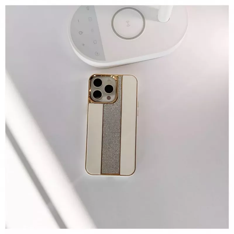 iLike Apple iPhone 15 Pro Max θήκη δερμάτινη με διαμάντια λευκό
