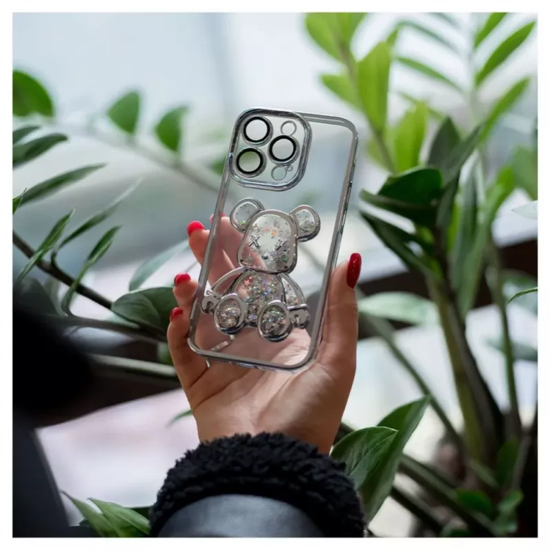 iLike Apple iPhone 14 Pro θήκη σιλικόνης Print Desire Bear ασημί