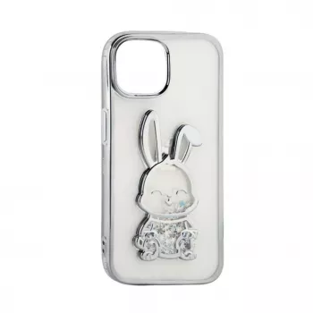 iLike Apple iPhone 15 θήκη σιλικόνης Print Desire Rabbit ασημί