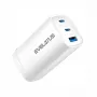 Evelatus 65W Max Ταχυφορτιστής CN USB-C1/USB-C1/USB-A Λευκό