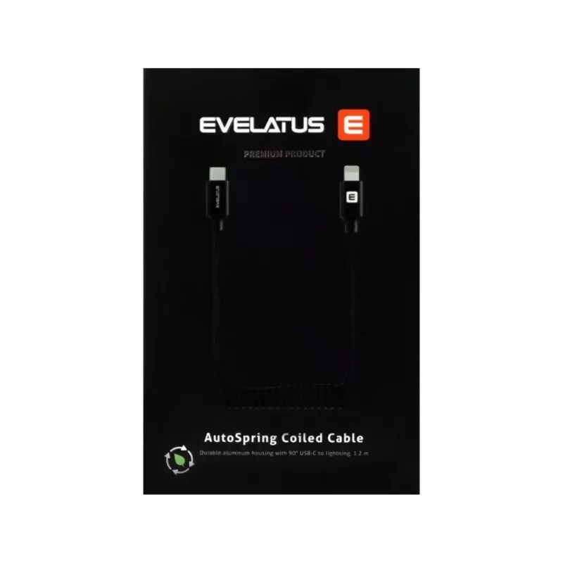 Evelatus AutoSpring Coiled Cable USB A σε Lightning 1.2M Καλώδιο Μαύρο