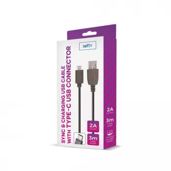 Setty Universal USB Καλώδιο 3m 2A Type-C Μαύρο
