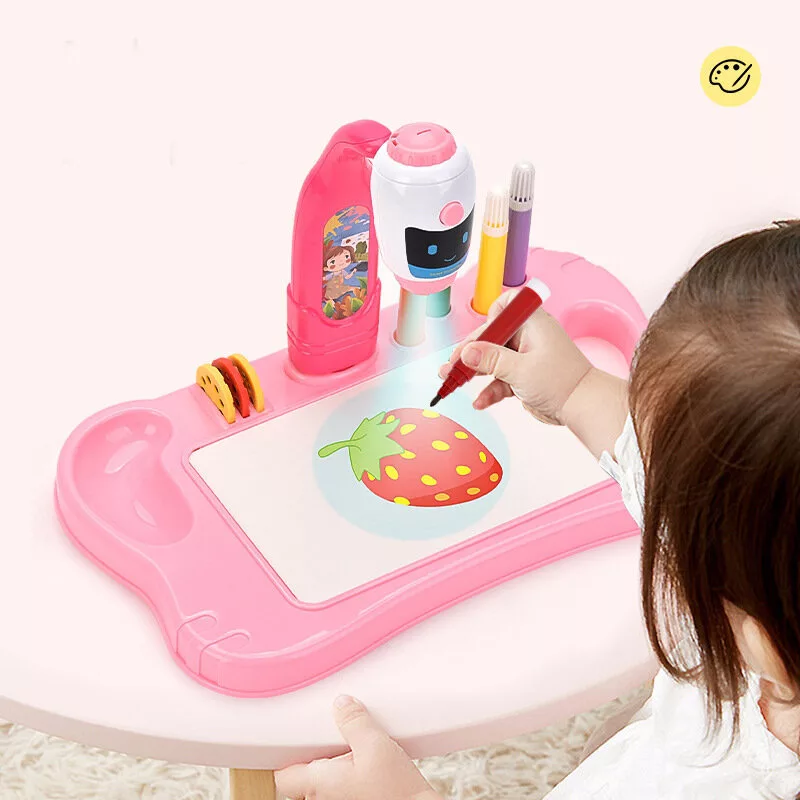 LEAN TOYS Μίνι προβολέας ρομπότ τραπέζι 2 σε 1 Αξεσουάρ Ροζ