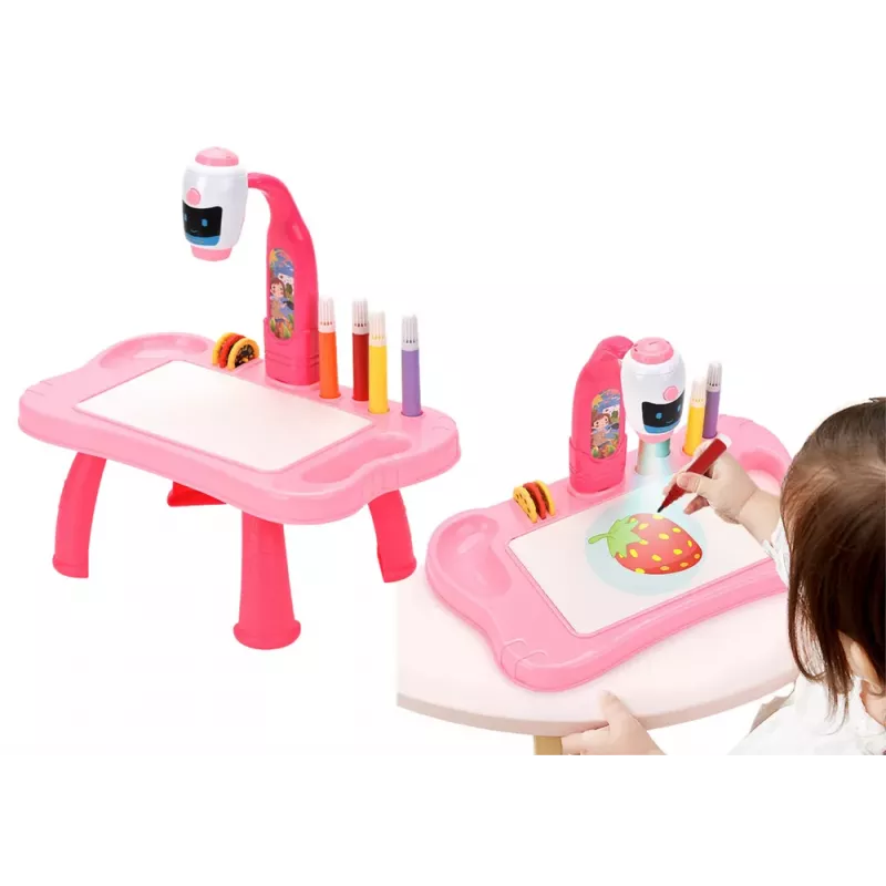 LEAN TOYS Μίνι προβολέας ρομπότ τραπέζι 2 σε 1 Αξεσουάρ Ροζ