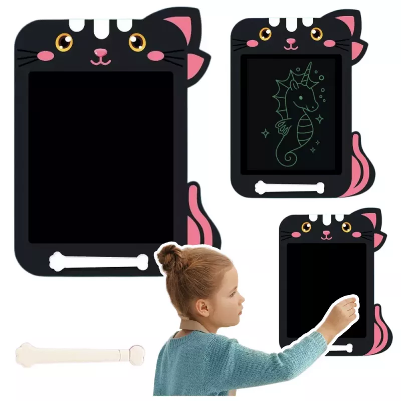 LEAN TOYS Πίνακας σχεδίασης μαρκαδόρου Γραφή LCD στυλό Γάτα Μαύρο