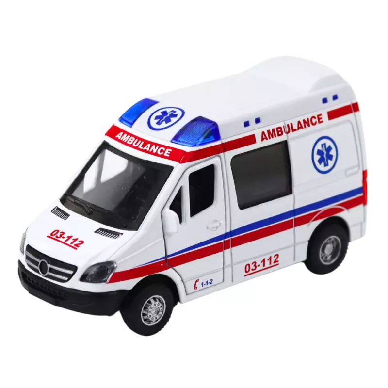 LEAN TOYS Ασθενοφόρο Μεταλλικό Pull-Back με Μοτέρ Φώτα Ήχους Λευκό 1:32