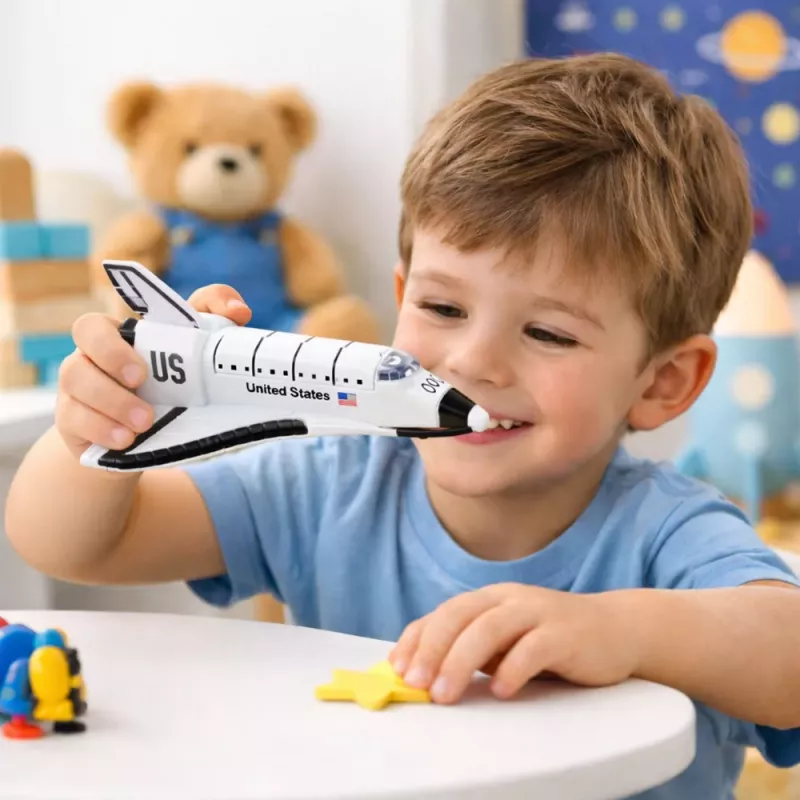 LEAN TOYS Μεταλλικό Διαστημόπλοιο Pull-Back με Άνοιγμα Λευκό