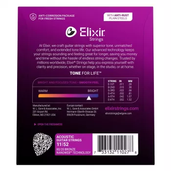 Elixir Strings 11027 Custom Light NANOWEB Χορδές ακουστικής κιθάρας (11-52)