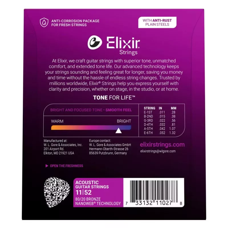Elixir Strings 11027 Custom Light NANOWEB Χορδές ακουστικής κιθάρας (11-52)