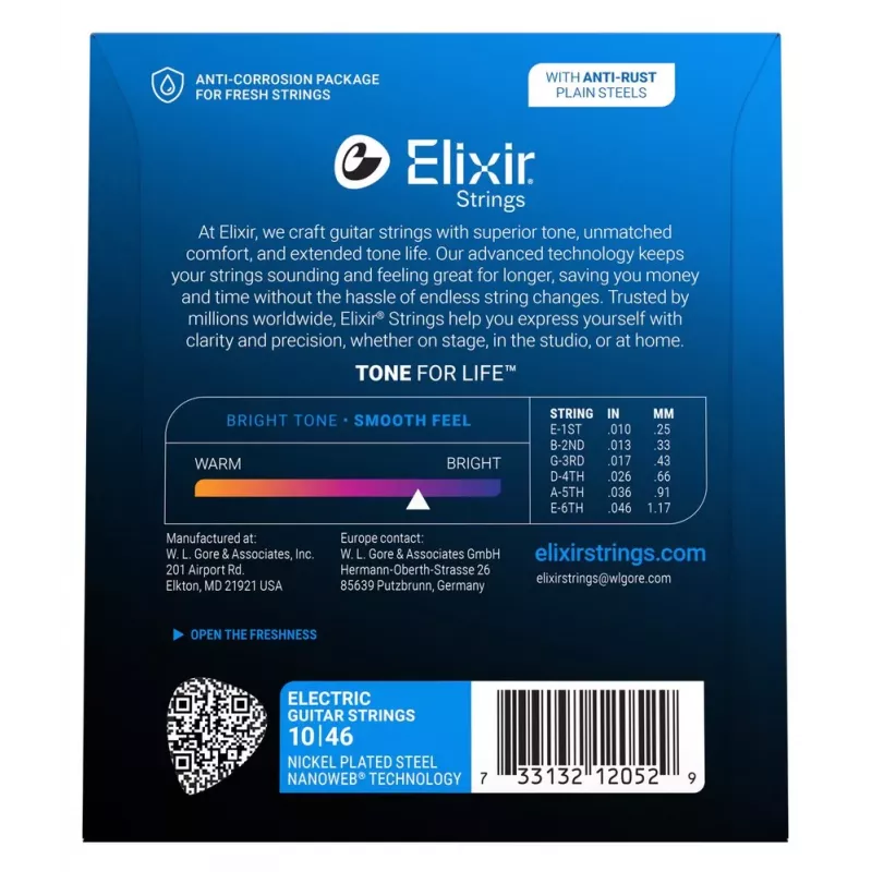Elixir 12052 Nanoweb Light Χορδές ηλεκτρικής κιθάρας (10-46)