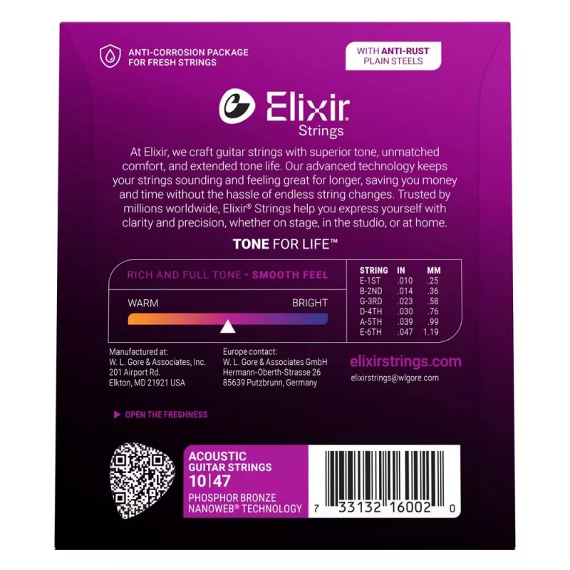 Elixir 16002 NANOWEB Phosphor Bronze Extra Light Χορδές ακουστικής κιθάρας (10-47)