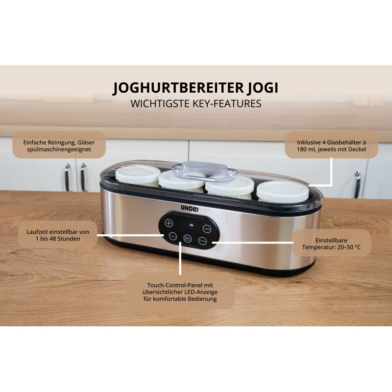 UNOLD 38726 Jogi Γιαουρτιέρα, 4 x 180 ml γυάλινα βαζάκια