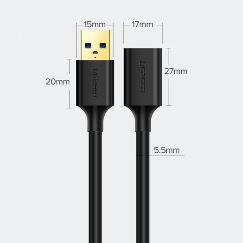 UGREEN US129 USB 3.0 Καλώδιο Επέκτασης 0,5 m Μαύρο