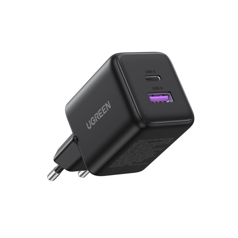 UGREEN X516 GaN 30W USB-C + USB-A Φορτιστής Τοίχου Μαύρο